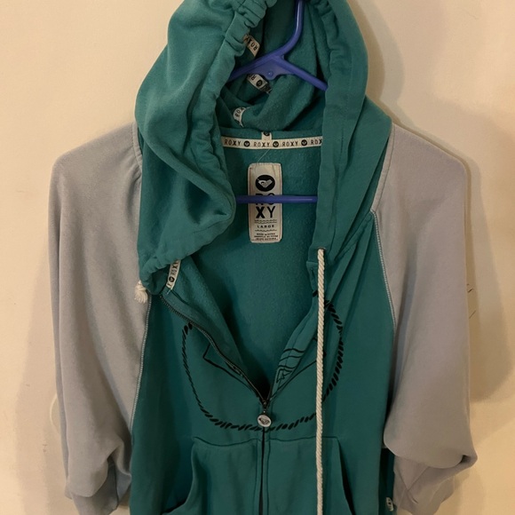 Roxy Tops - Roxy Aqua and Light Gray Hoodie
